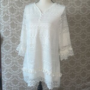 White lace long sleeve midi dress